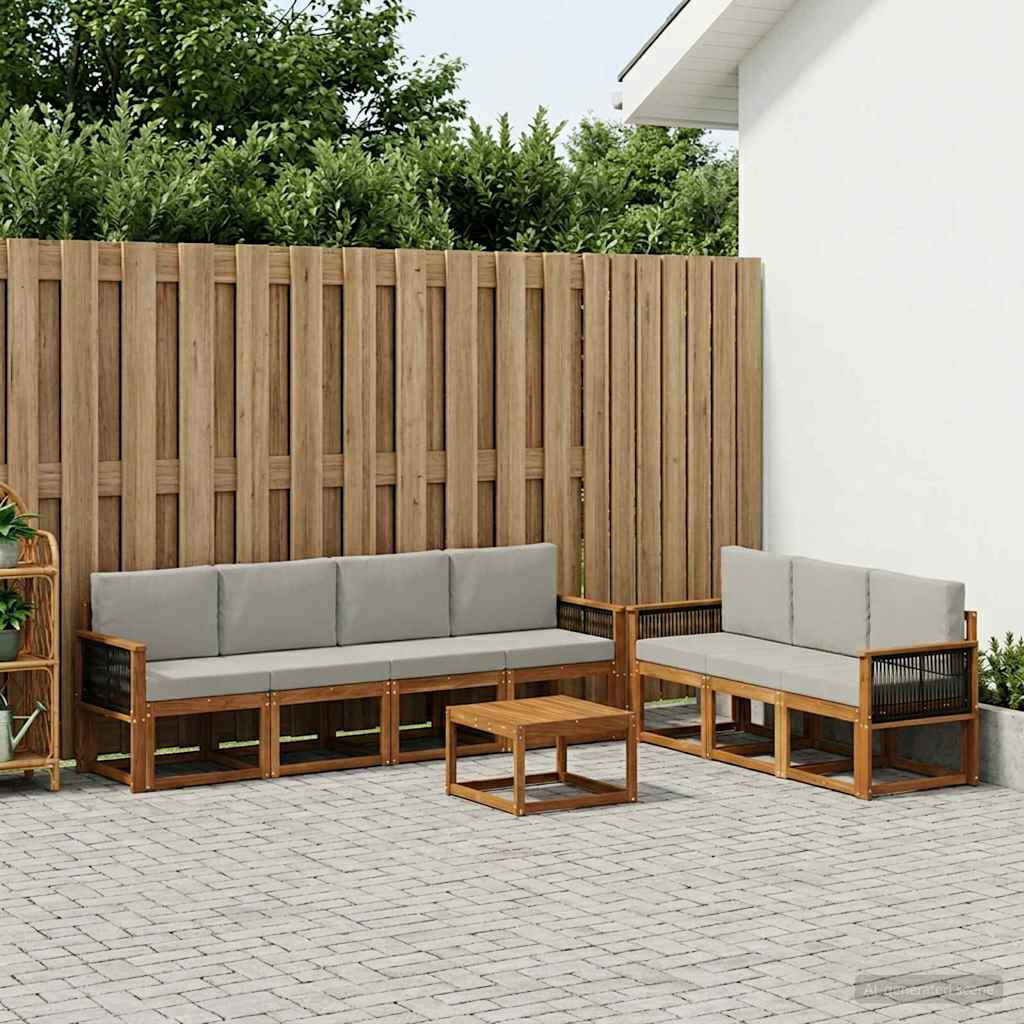 Outdoor-Sofagarnitur mit Kissen 7 pcs Natürlich und Hellgrau