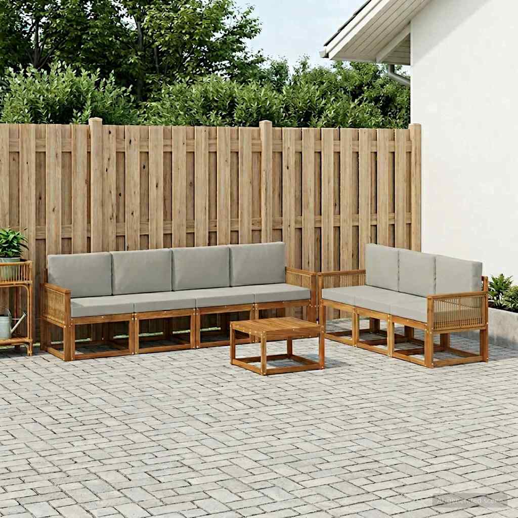 Outdoor-Sofagarnitur 8 pcs Natürlich und Hellgrau Polyester