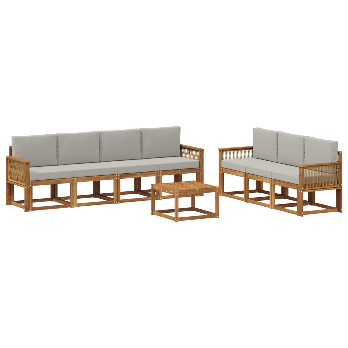 Outdoor-Sofagarnitur 8 pcs Natürlich und Hellgrau Polyester