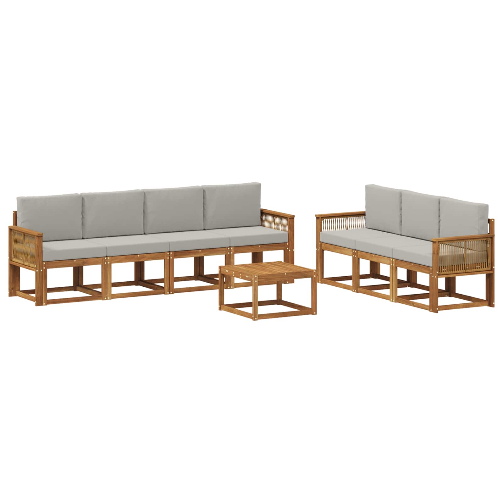 Outdoor-Sofagarnitur 8 pcs Natürlich und Hellgrau Polyester