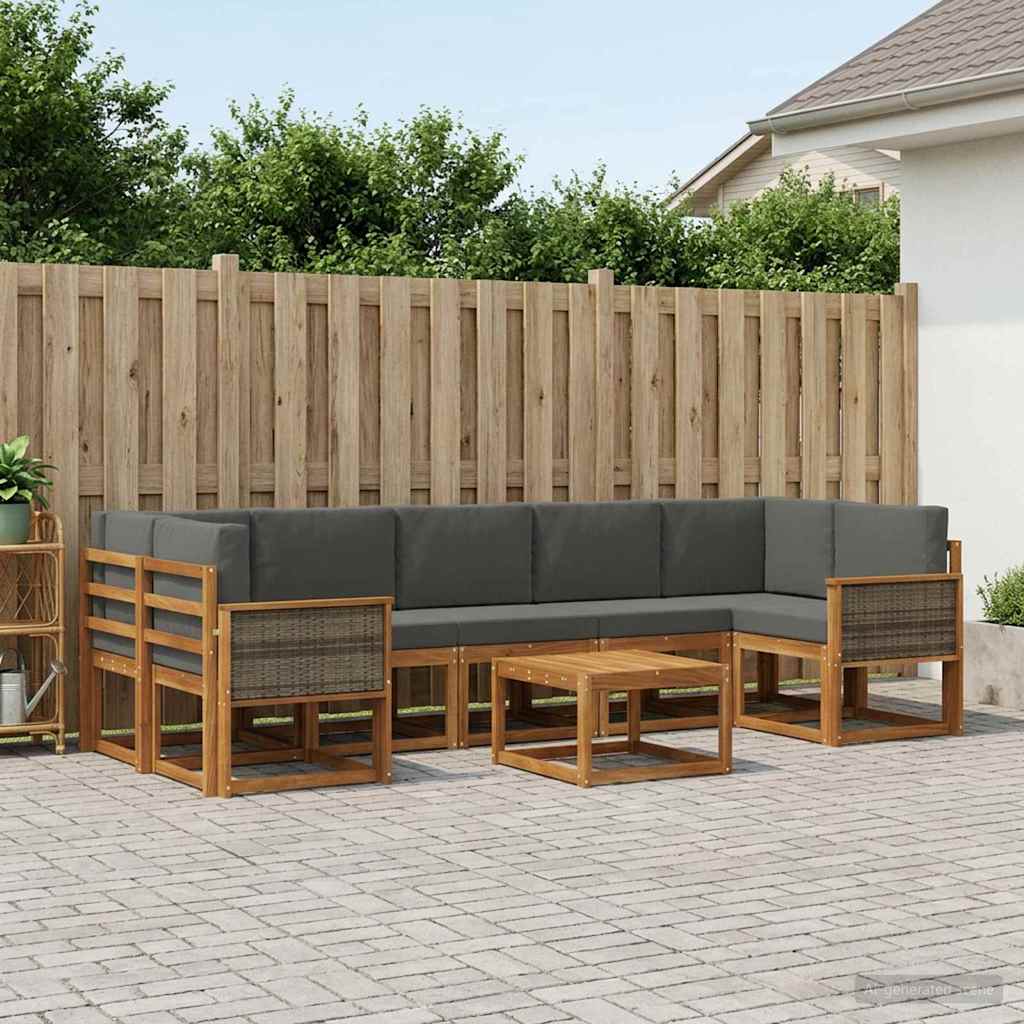 Outdoor-Sofagarnitur mit Kissen 6 pcs Natur und Anthrazit