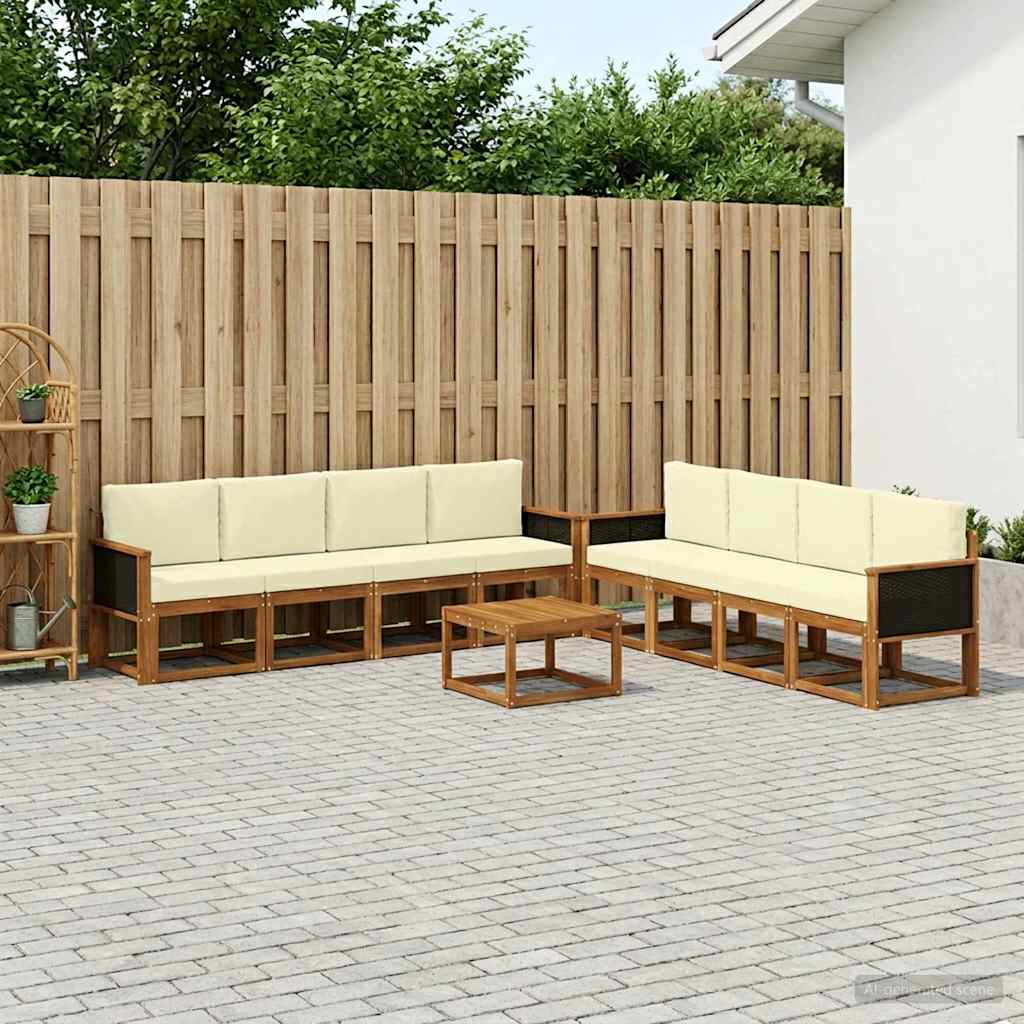 Outdoor-Sofagarnitur 9 stk. Natur und Creme
