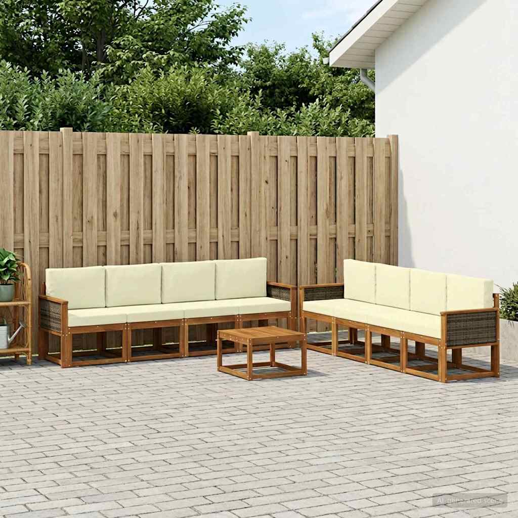 Outdoor-Sofagarnitur mit Kissen 7 pcs Natur und Creme