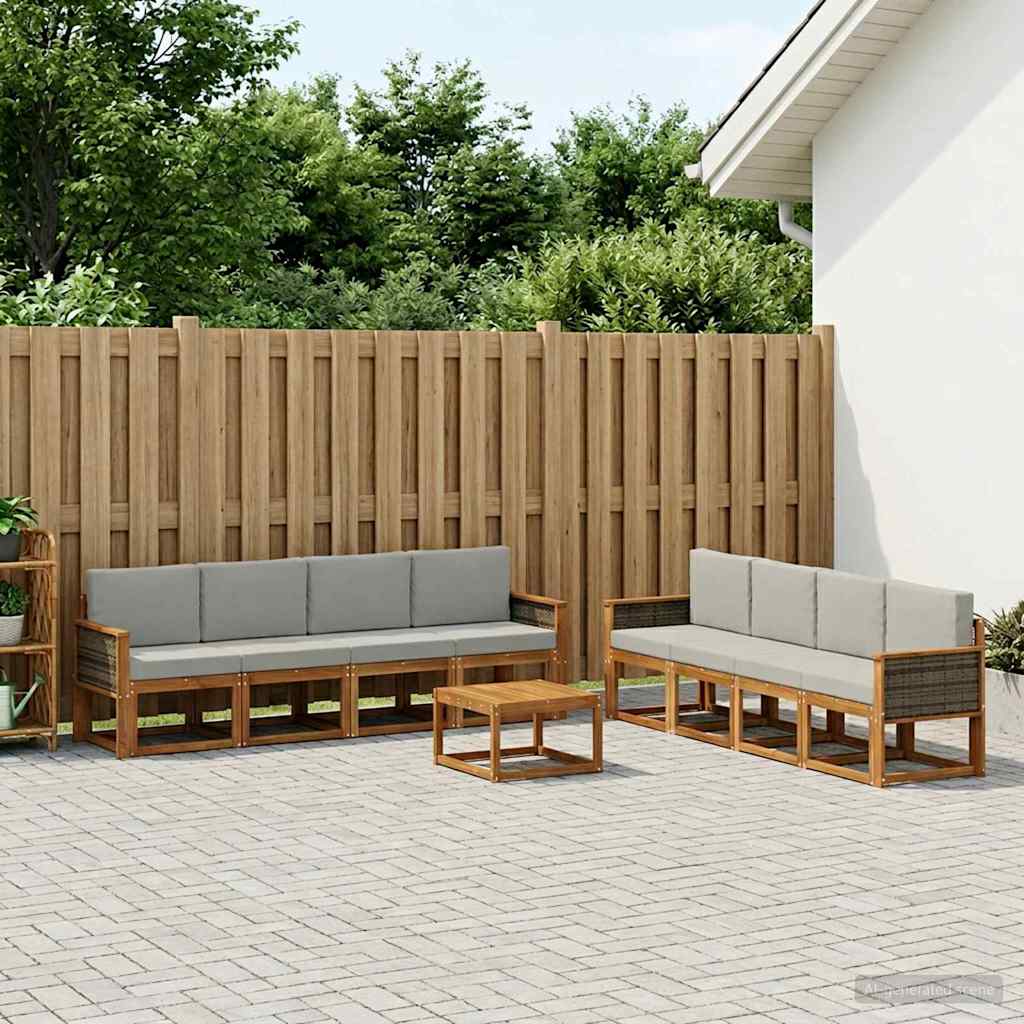 Outdoor-Sofagarnitur mit Kissen 7 pcs Natürlich und Hellgrau