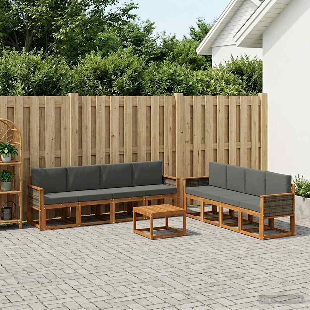 Outdoor-Sofagarnitur 9 stk. Natur und Anthrazit