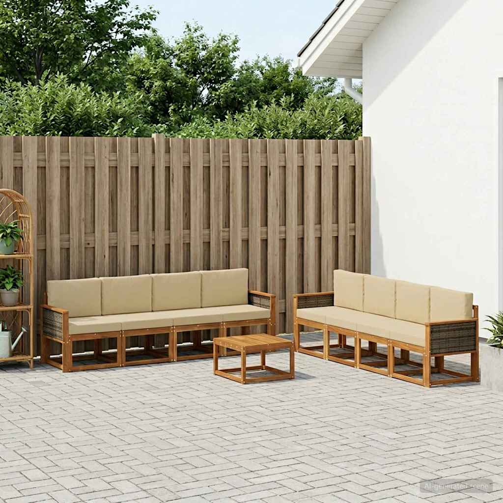 Outdoor-Sofagarnitur 9 stk. Natur und Beige