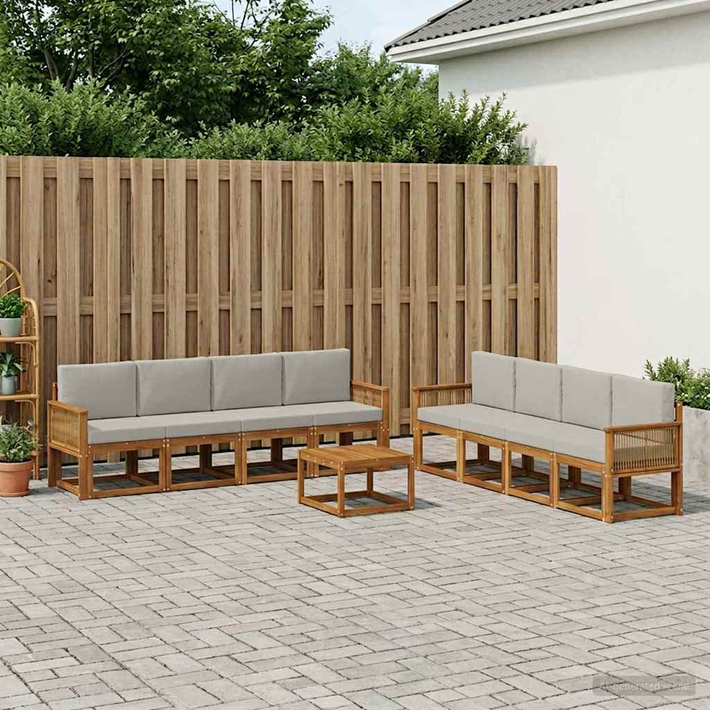 Outdoor-Sofagarnitur 9 pcs Natürlich und Hellgrau Polyester