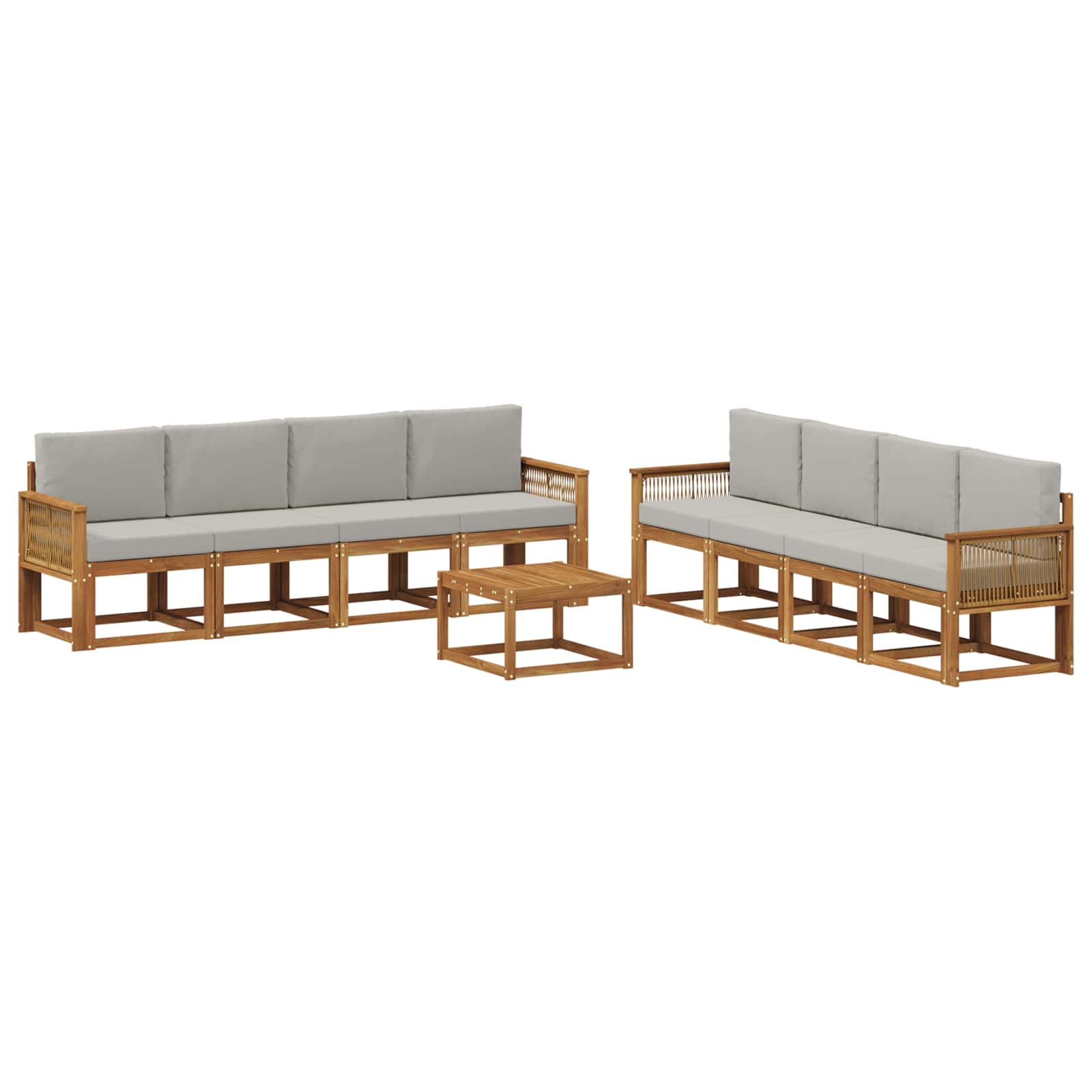 Outdoor-Sofagarnitur 9 pcs Natürlich und Hellgrau Polyester