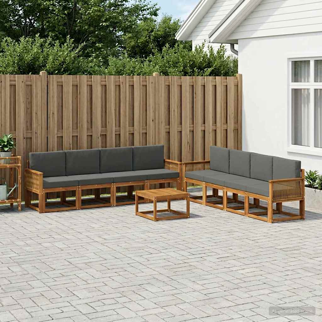 Outdoor-Sofagarnitur 9 pcs Natur und Anthrazit Polyester