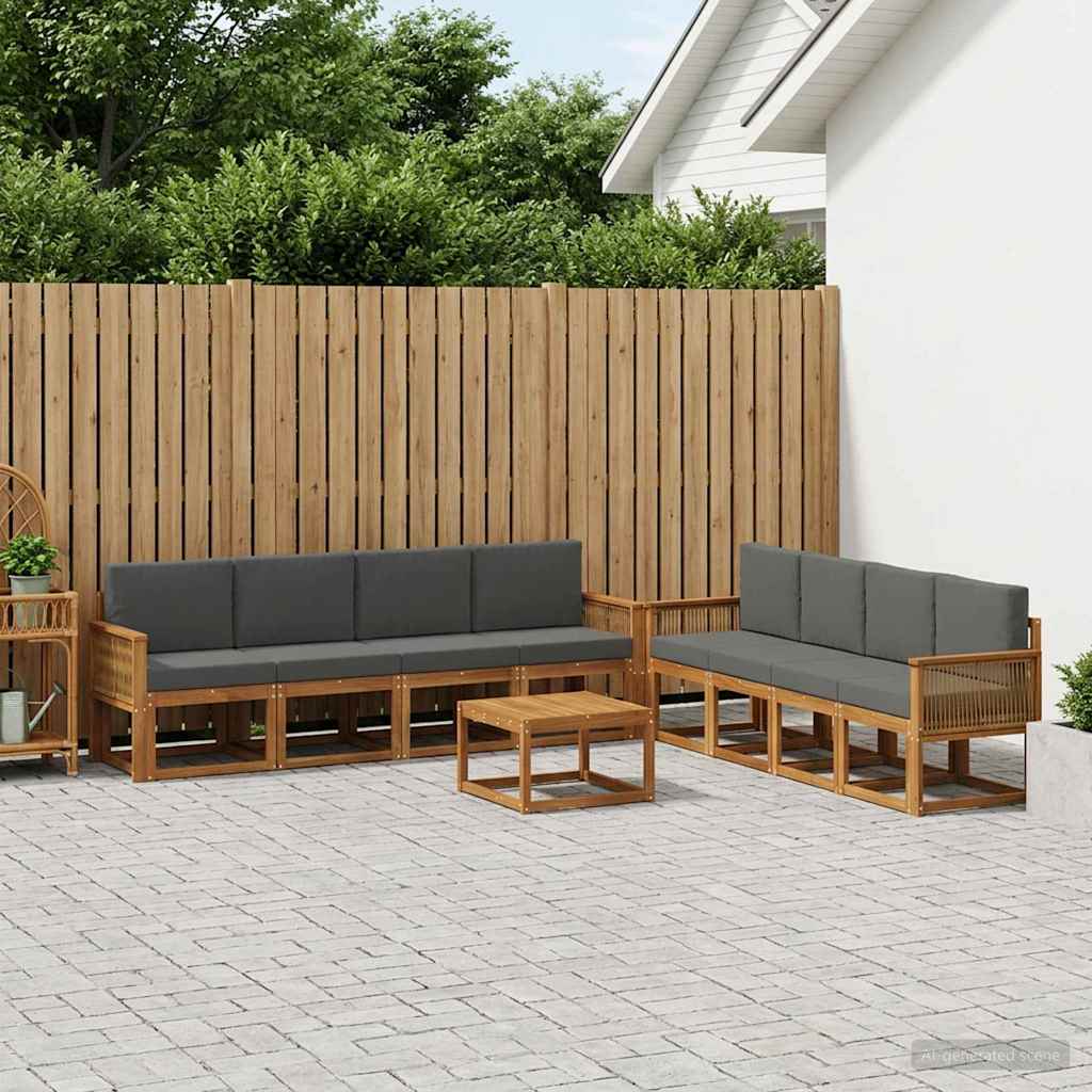 Outdoor-Sofagarnitur 9 pcs Natur und Anthrazit Polyester