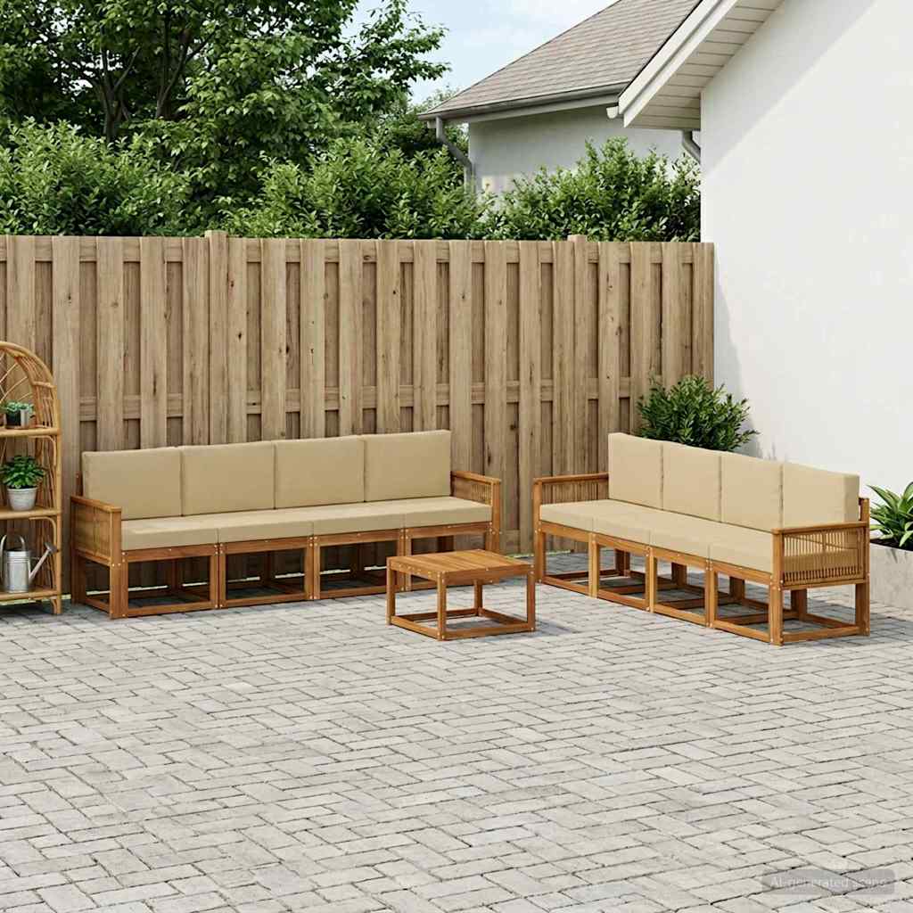Outdoor-Sofagarnitur 9 stk. Natur und Beige Polyester
