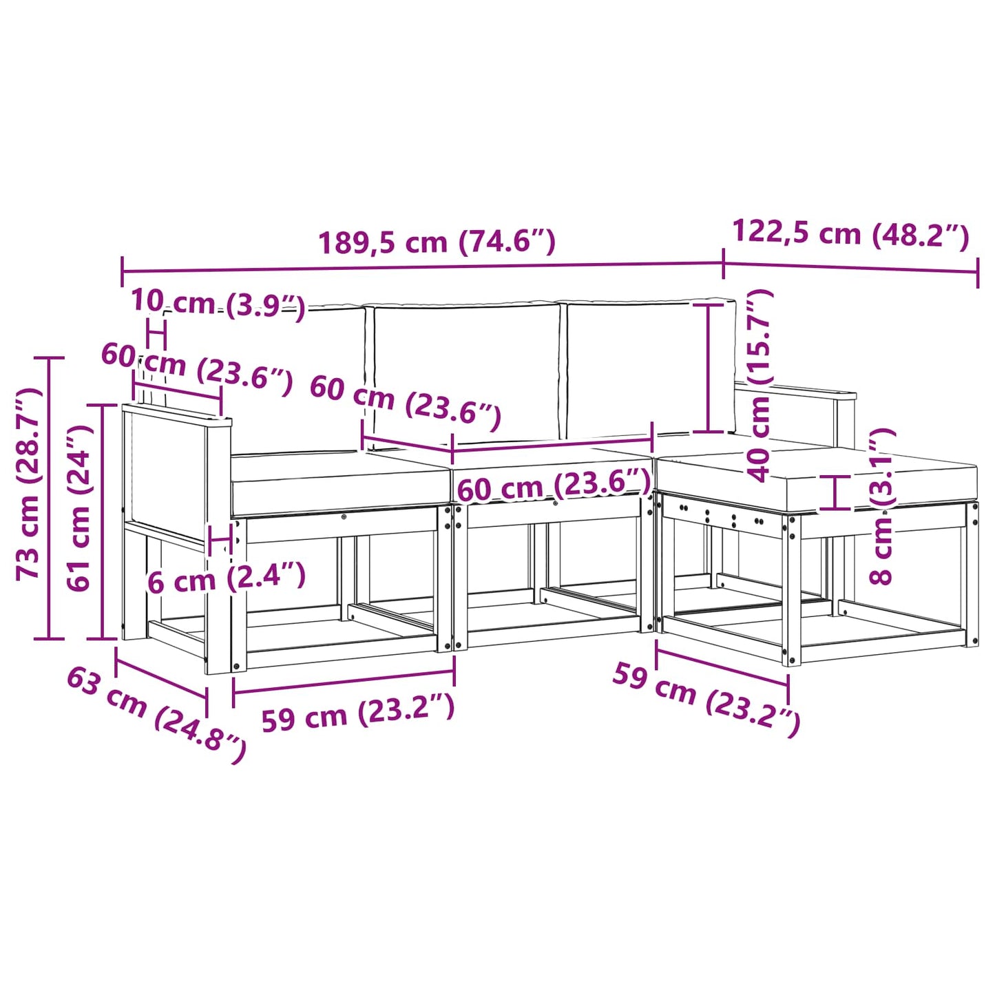 Outdoor-Sofagarnitur 4 stk. Natur und Creme