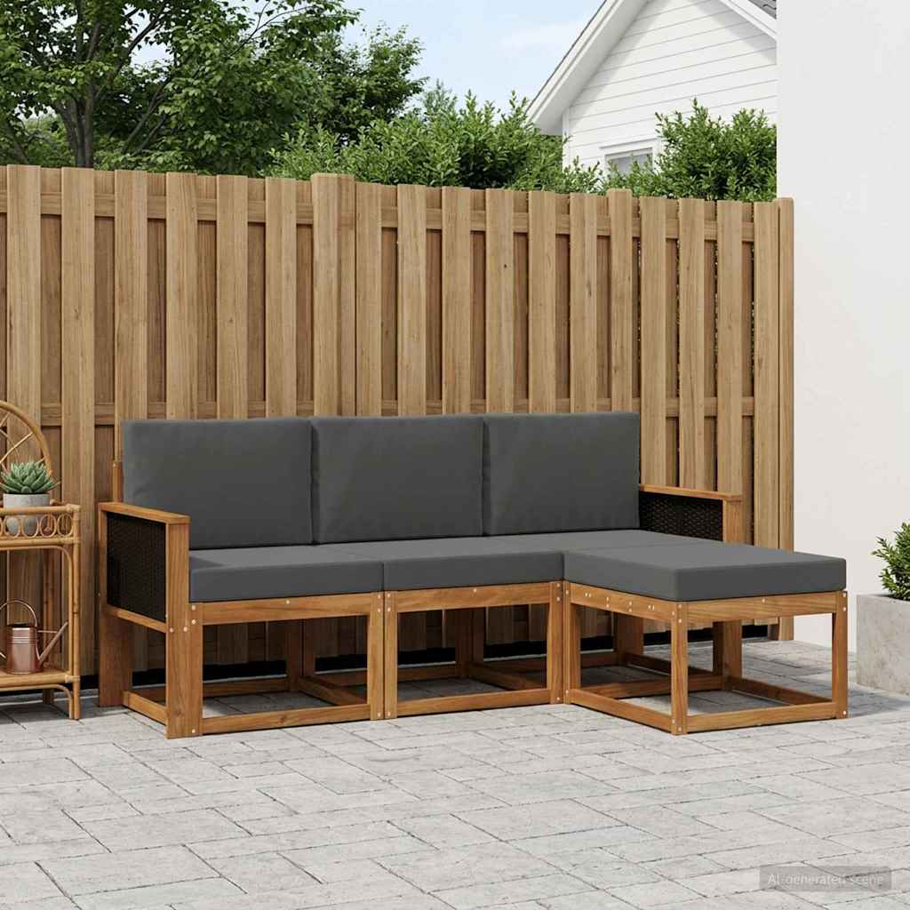 Outdoor-Sofagarnitur mit Kissen 4 pcs Natur und Anthrazit