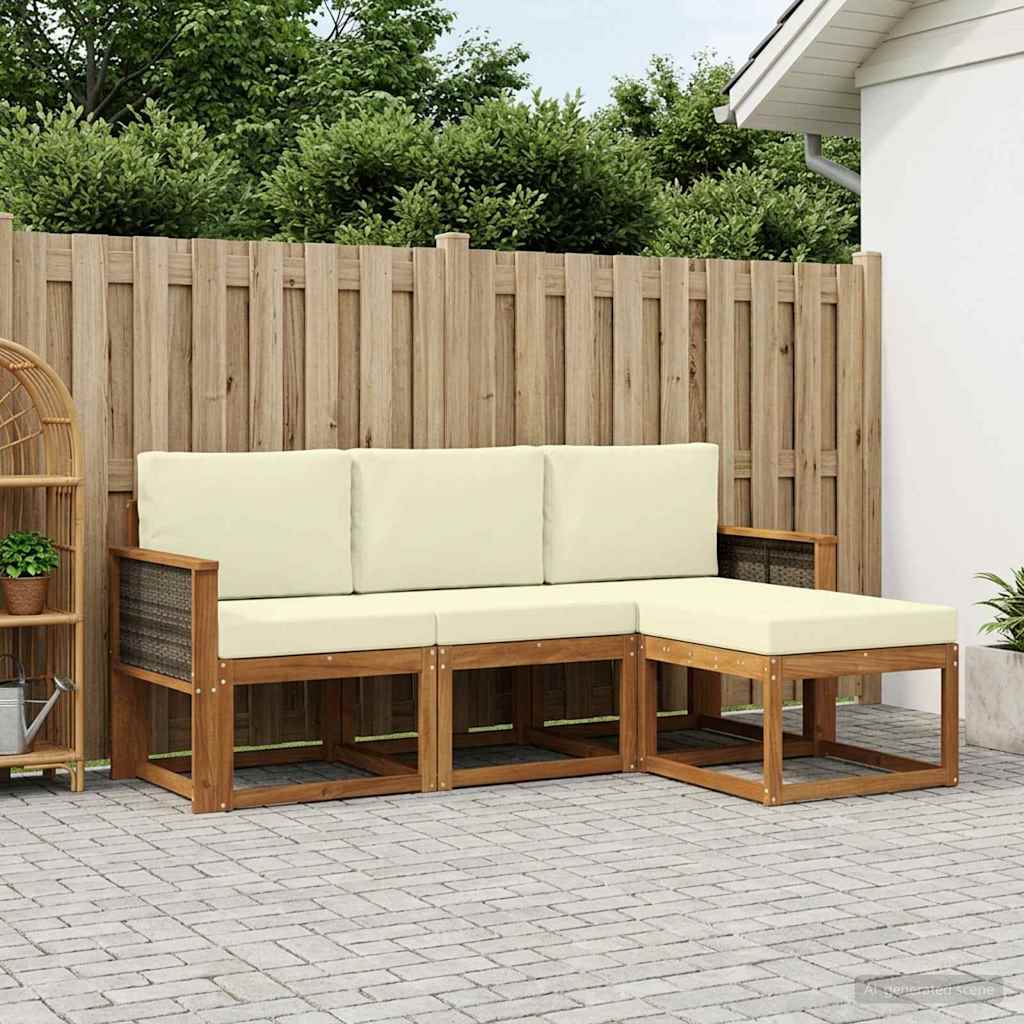 Outdoor-Sofagarnitur 4 stk. Natur und Creme