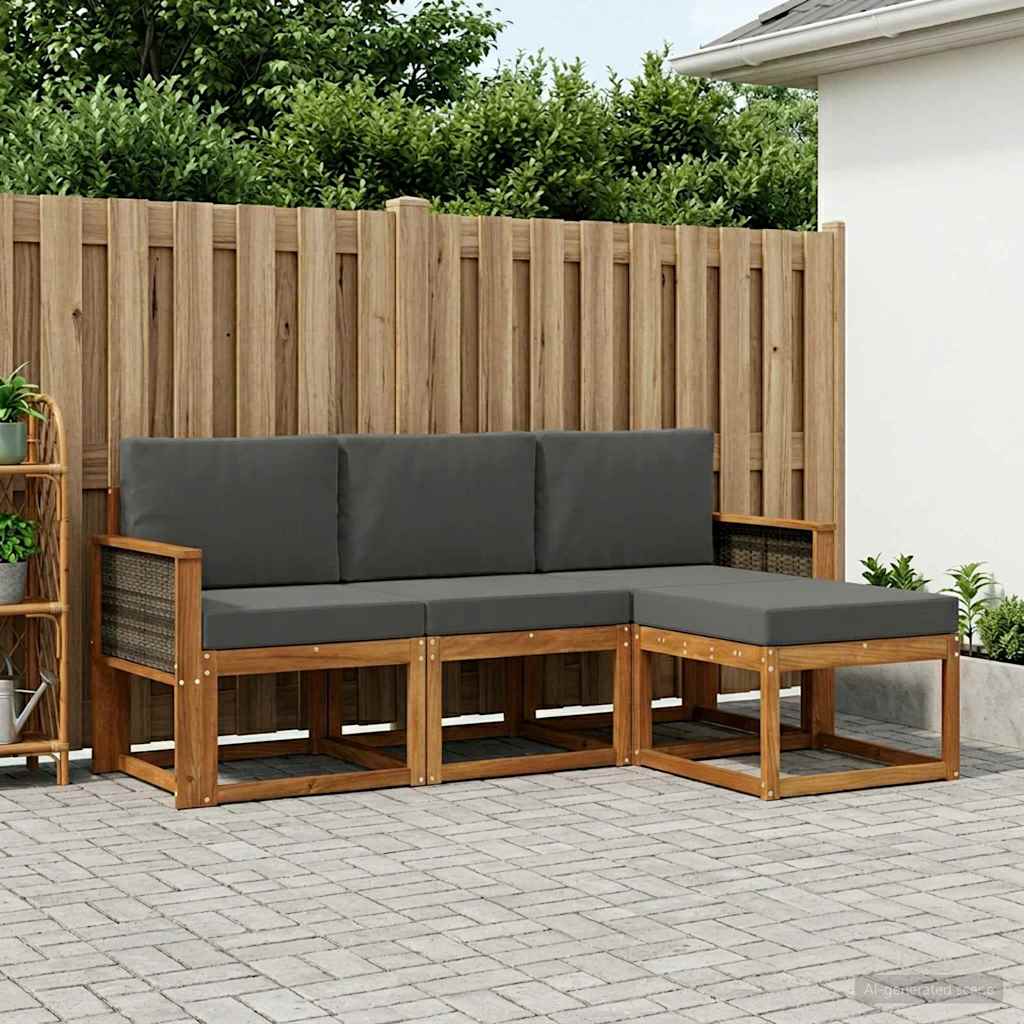 Outdoor-Sofagarnitur mit Kissen 4 pcs Natur und Anthrazit