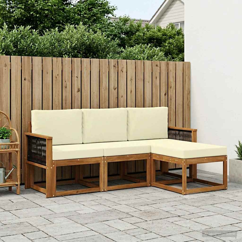 Outdoor-Sofagarnitur mit Kissen 4 pcs Natur und Creme