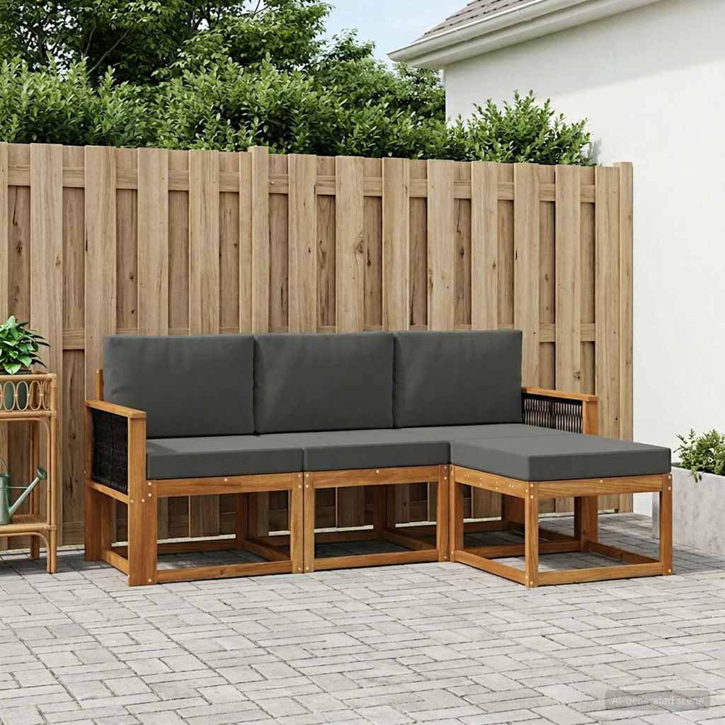 Outdoor-Sofagarnitur mit Kissen 4 pcs Natur und Anthrazit