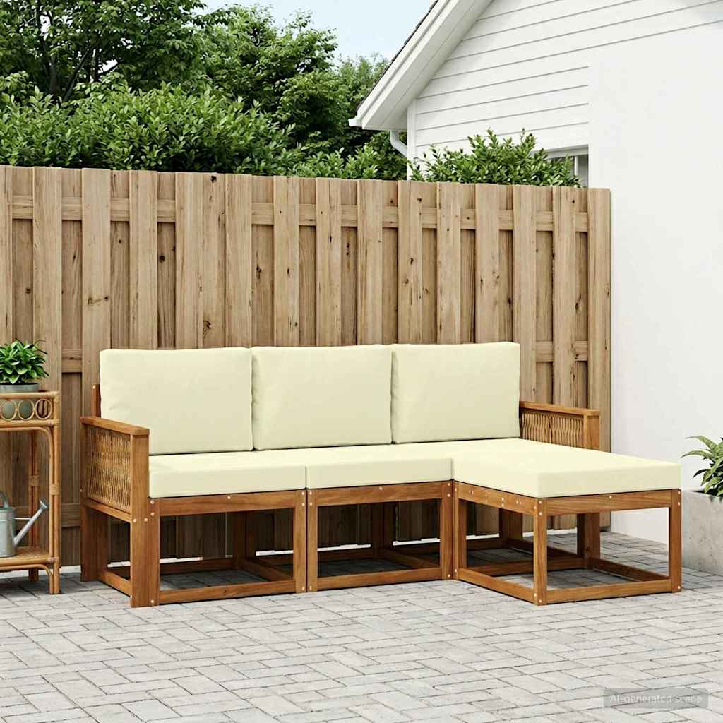 Outdoor-Sofagarnitur 4 stk. Natur und Creme Polyester