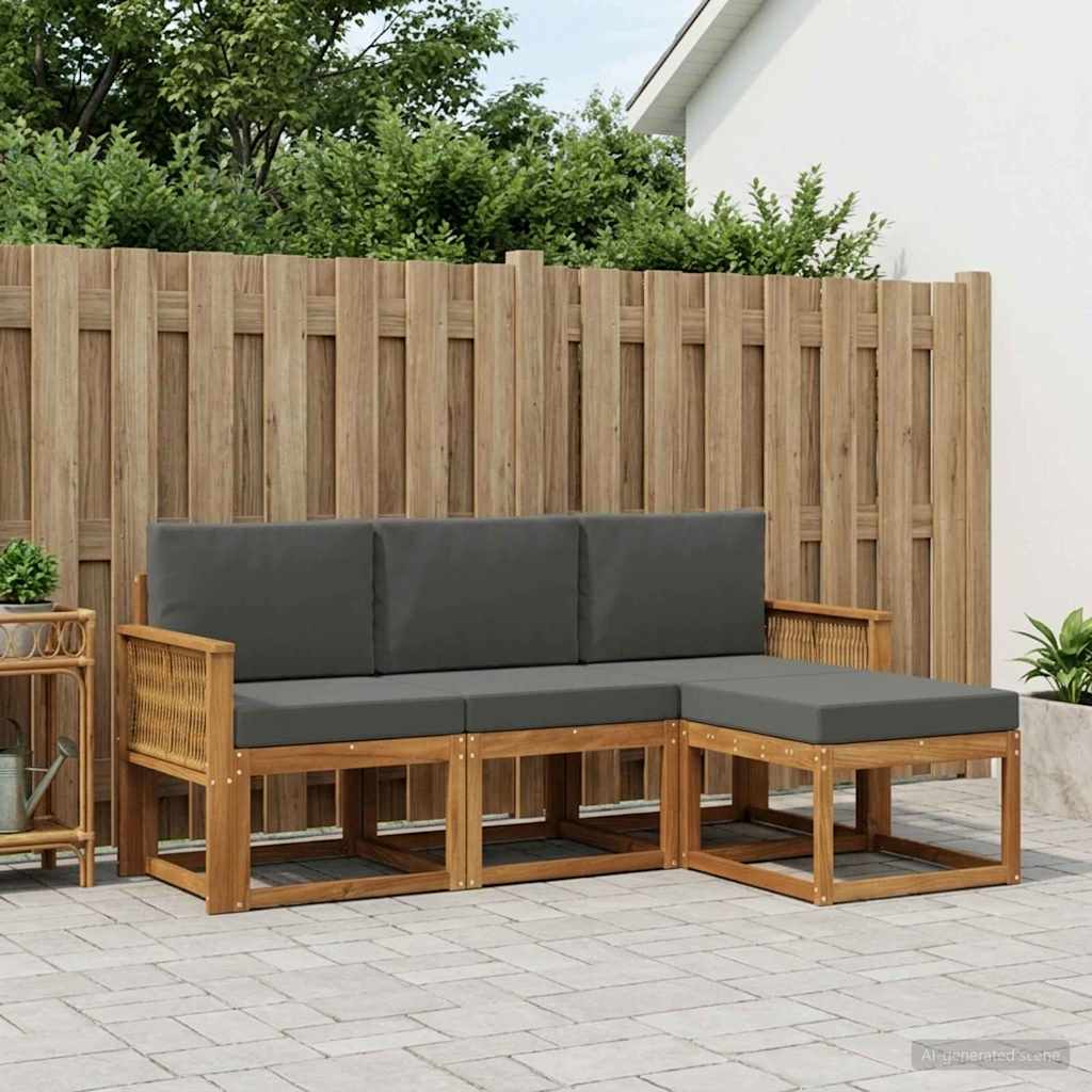 Outdoor-Sofagarnitur 4 pcs Natur und Anthrazit Polyester