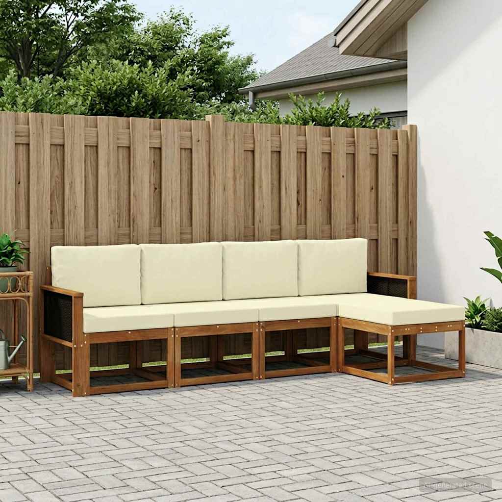 Outdoor-Sofagarnitur 5 stk. Natur und Creme Polyester