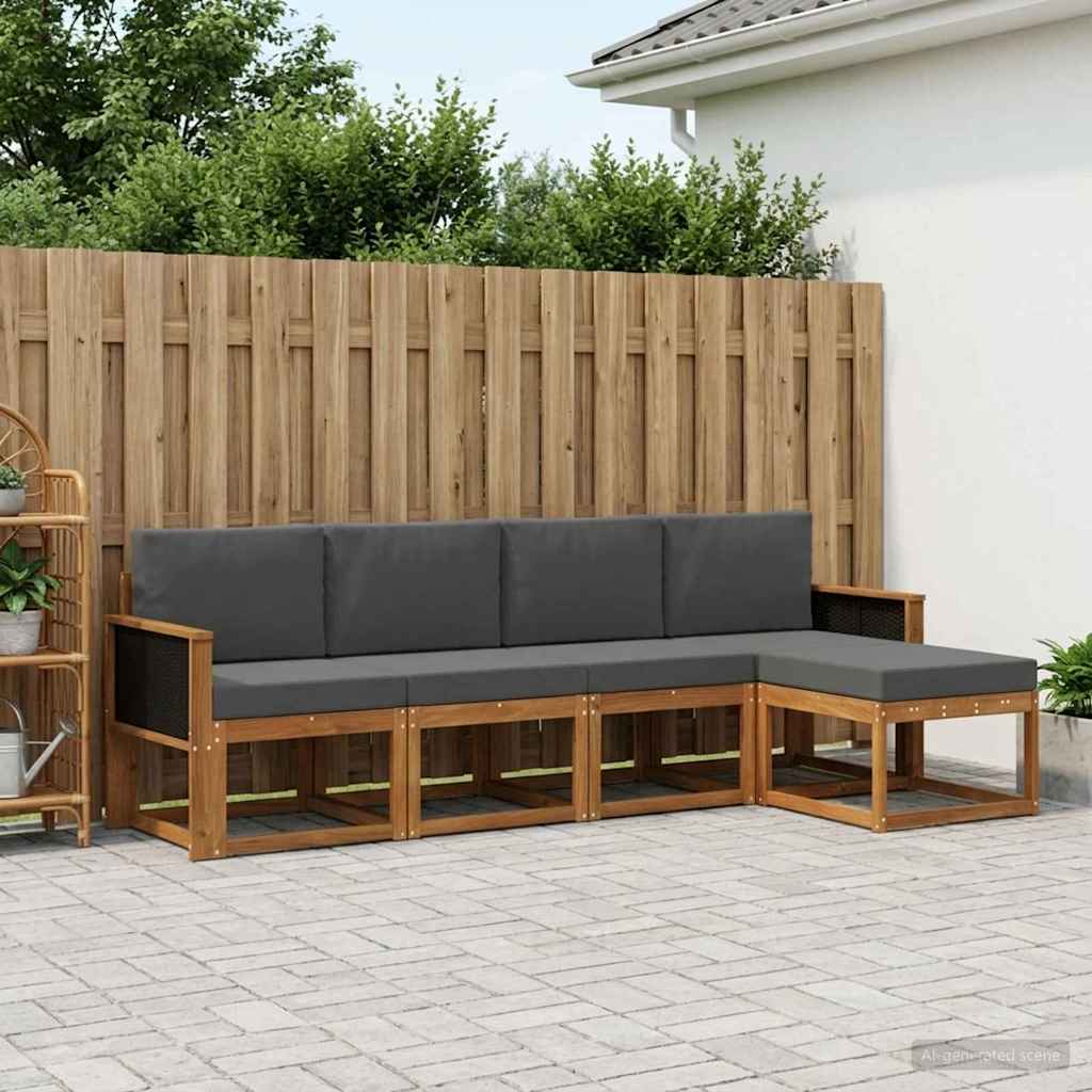 Outdoor-Sofagarnitur 5 pcs Natur und Anthrazit Polyester
