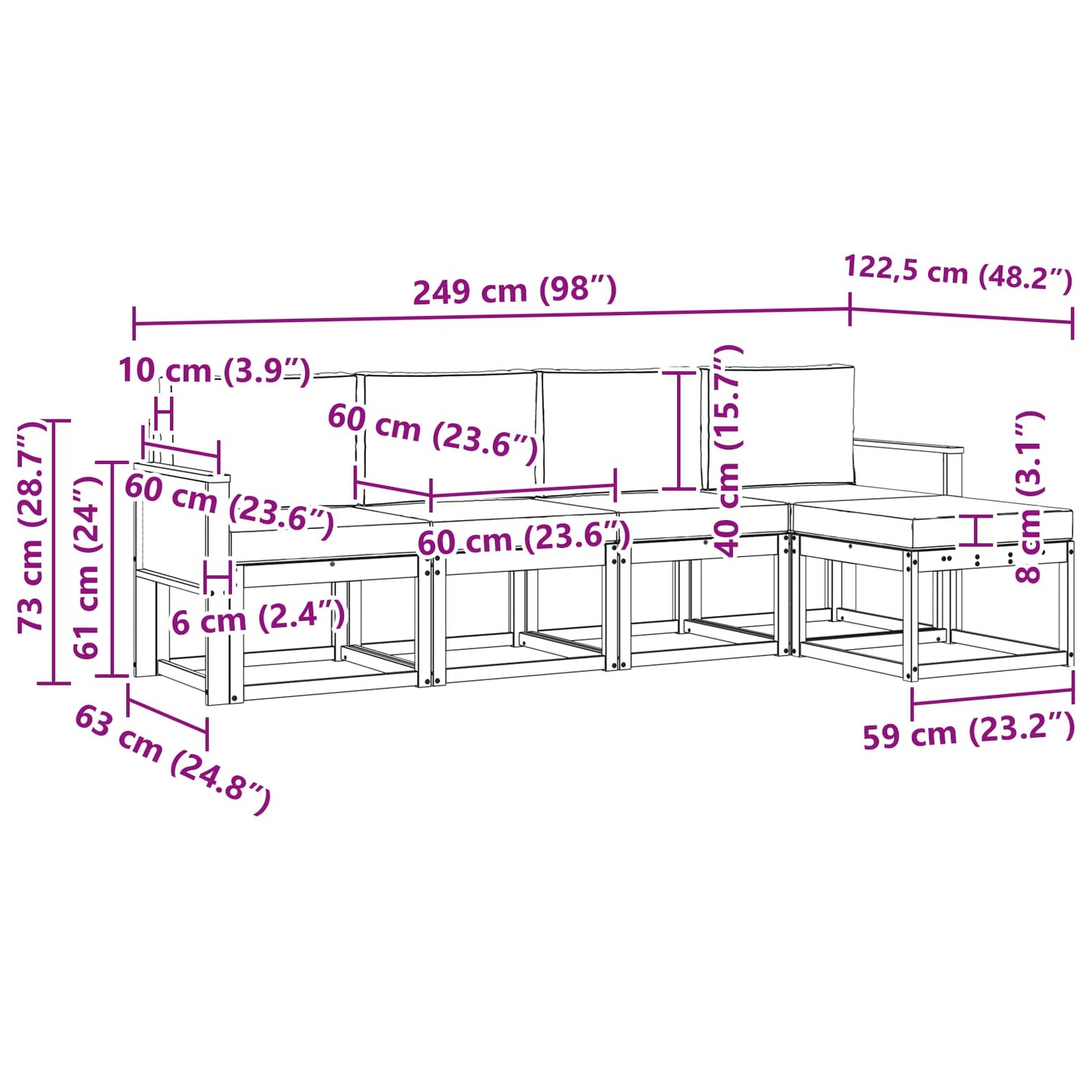 Outdoor-Sofagarnitur 5 stk. Natur und Anthrazit Polyester