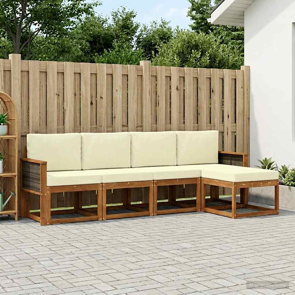 Outdoor-Sofagarnitur 5 pcs Natur und Creme Polyester