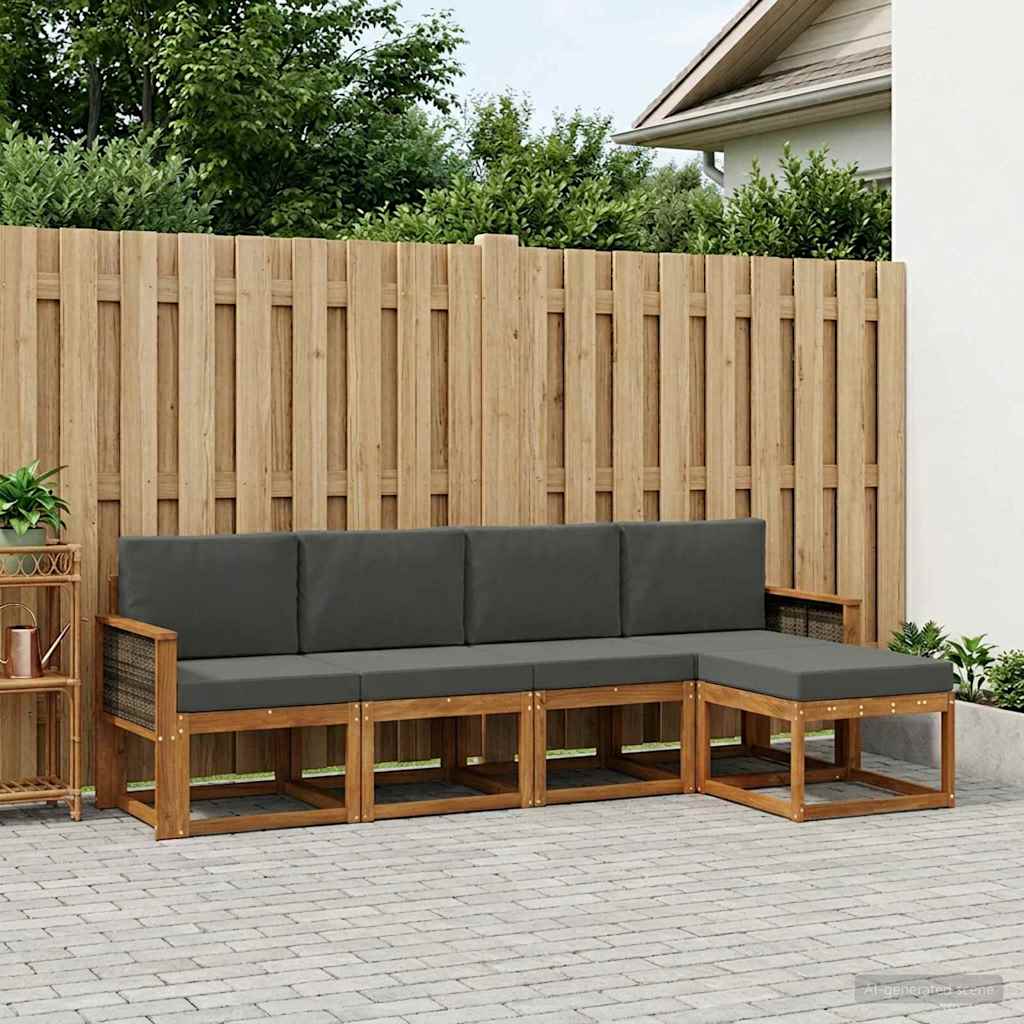 Outdoor-Sofagarnitur 5 pcs Natur und Anthrazit Polyester