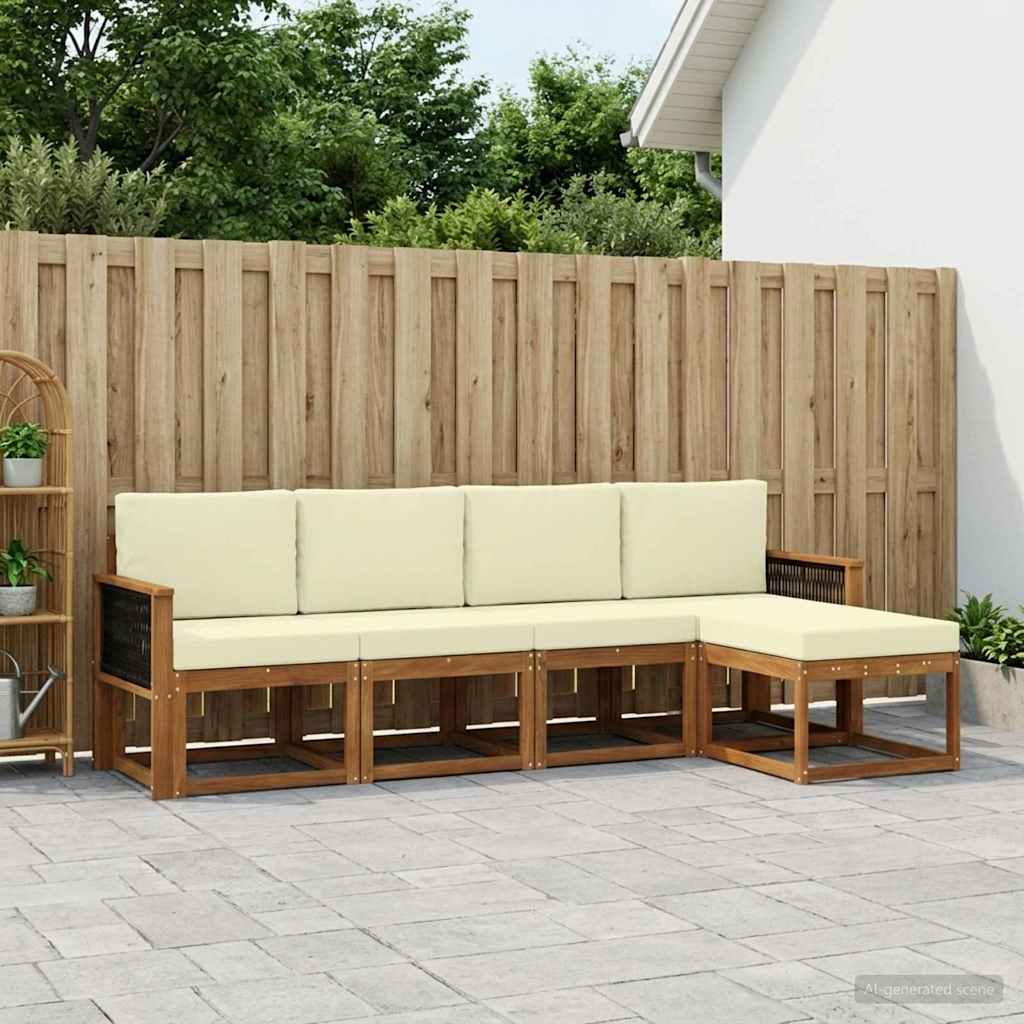 Outdoor-Sofagarnitur 5 pcs Natur und Creme Polyester