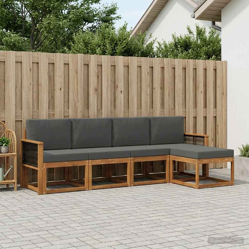 Outdoor-Sofagarnitur 5 pcs Natur und Anthrazit Polyester