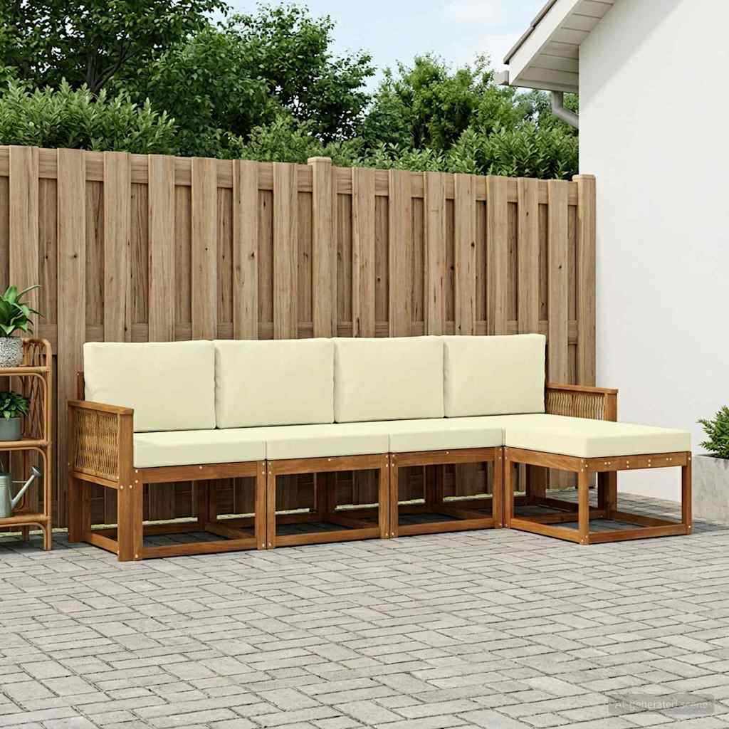 Outdoor-Sofagarnitur 5 stk. Natur und Creme Polyester