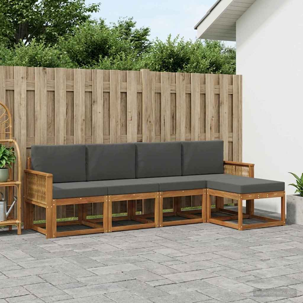 Outdoor-Sofagarnitur 5 pcs Natur und Anthrazit Polyester