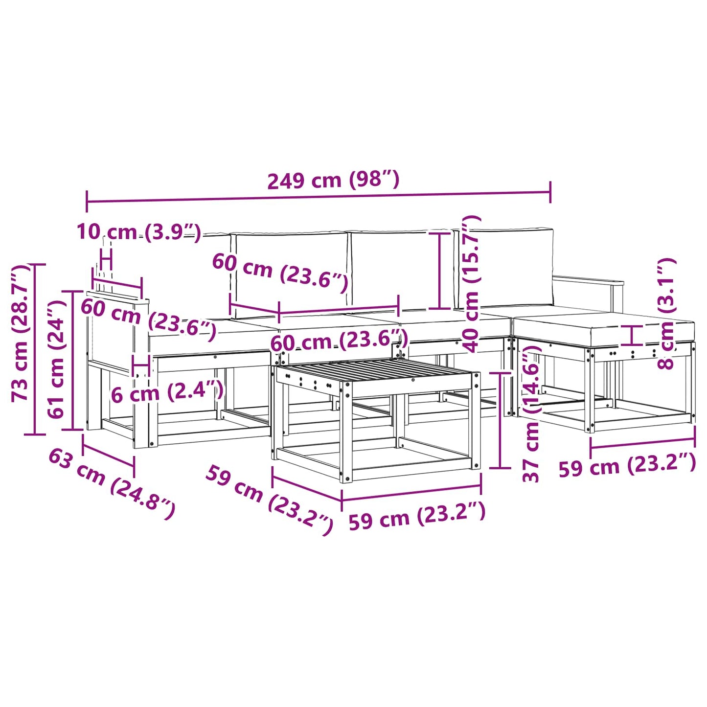 Outdoor-Sofagarnitur 6 stk. Natur und Creme Polyester