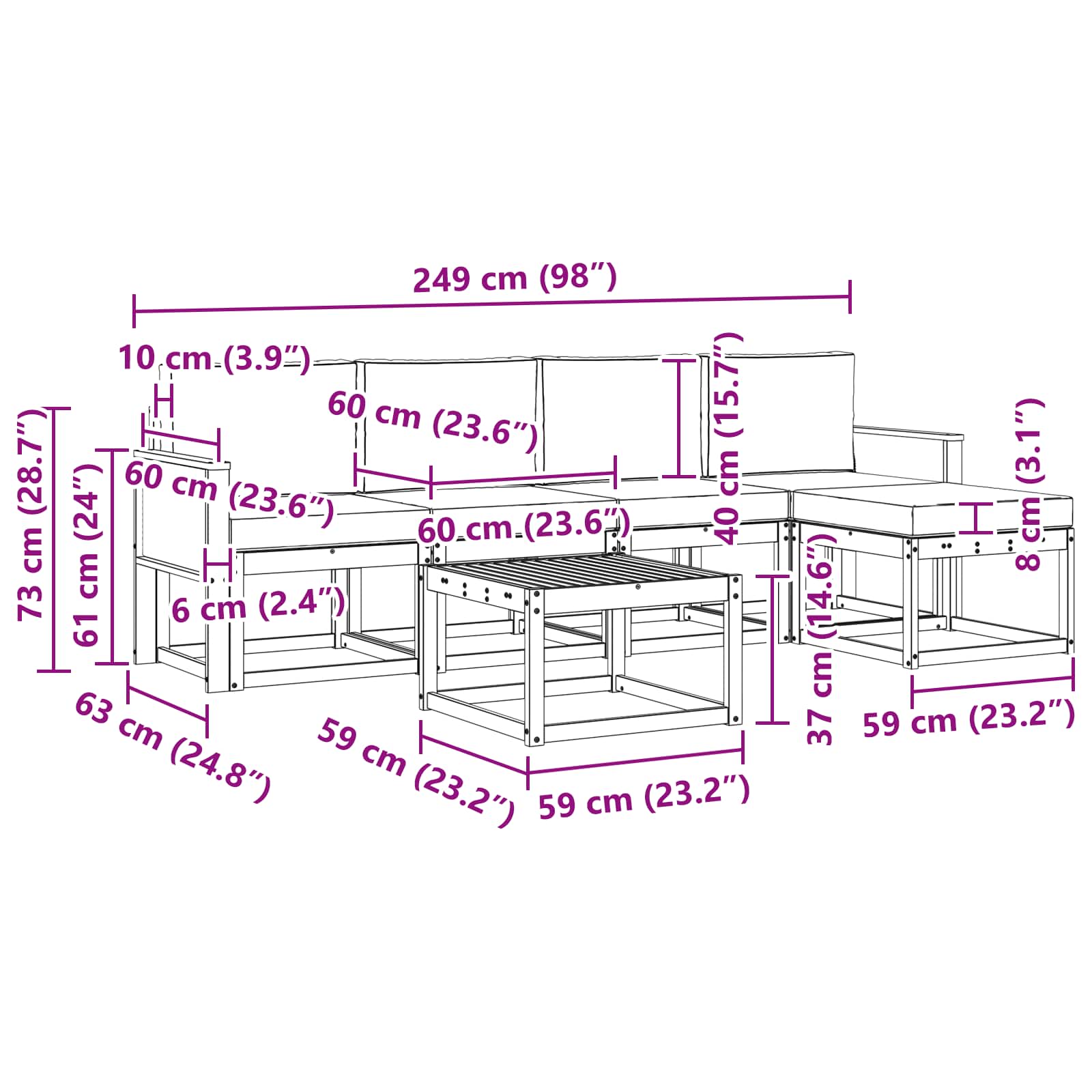 Outdoor-Sofagarnitur 6 stk. Natur und Creme Polyester