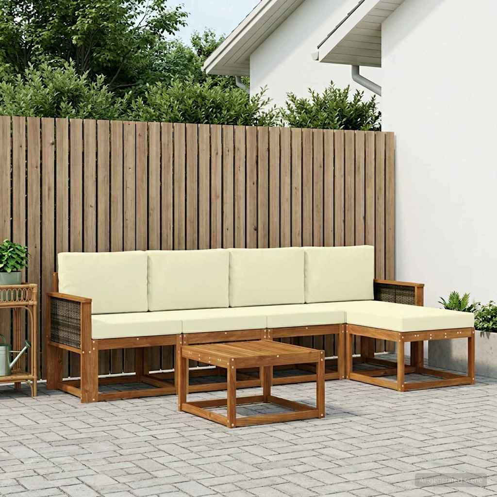 Outdoor-Sofagarnitur 6 pcs Natur und Creme Polyester