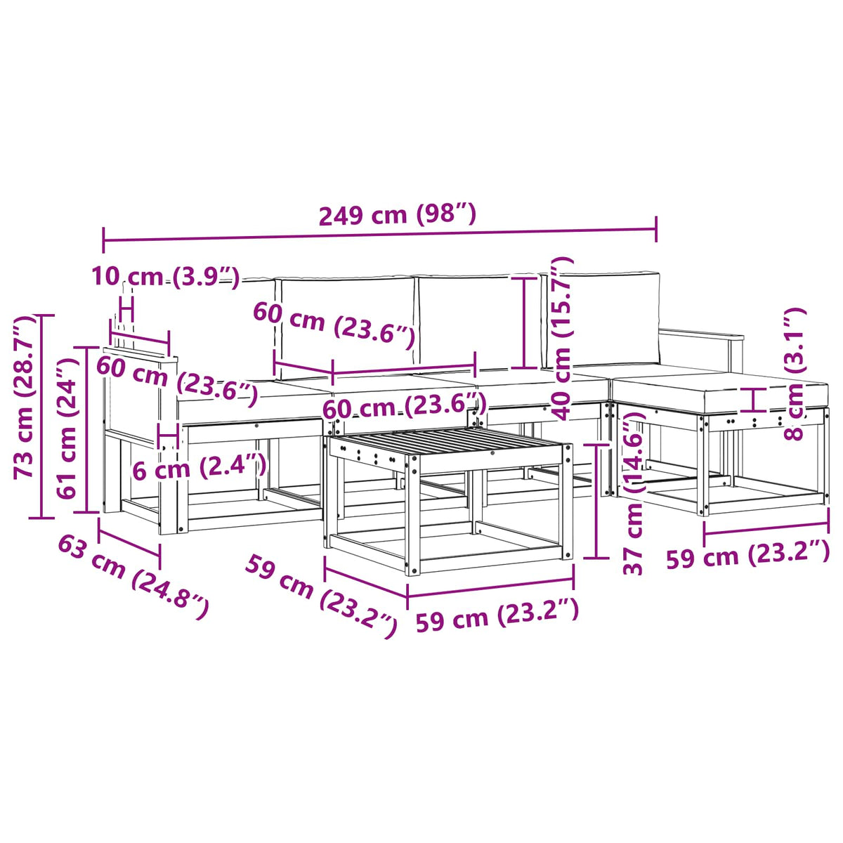 Outdoor-Sofagarnitur 6 stk. Natur und Creme Polyester