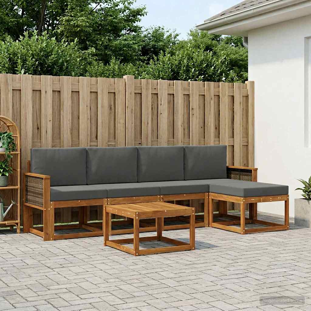 Outdoor-Sofagarnitur 6 pcs Natur und Anthrazit Polyester