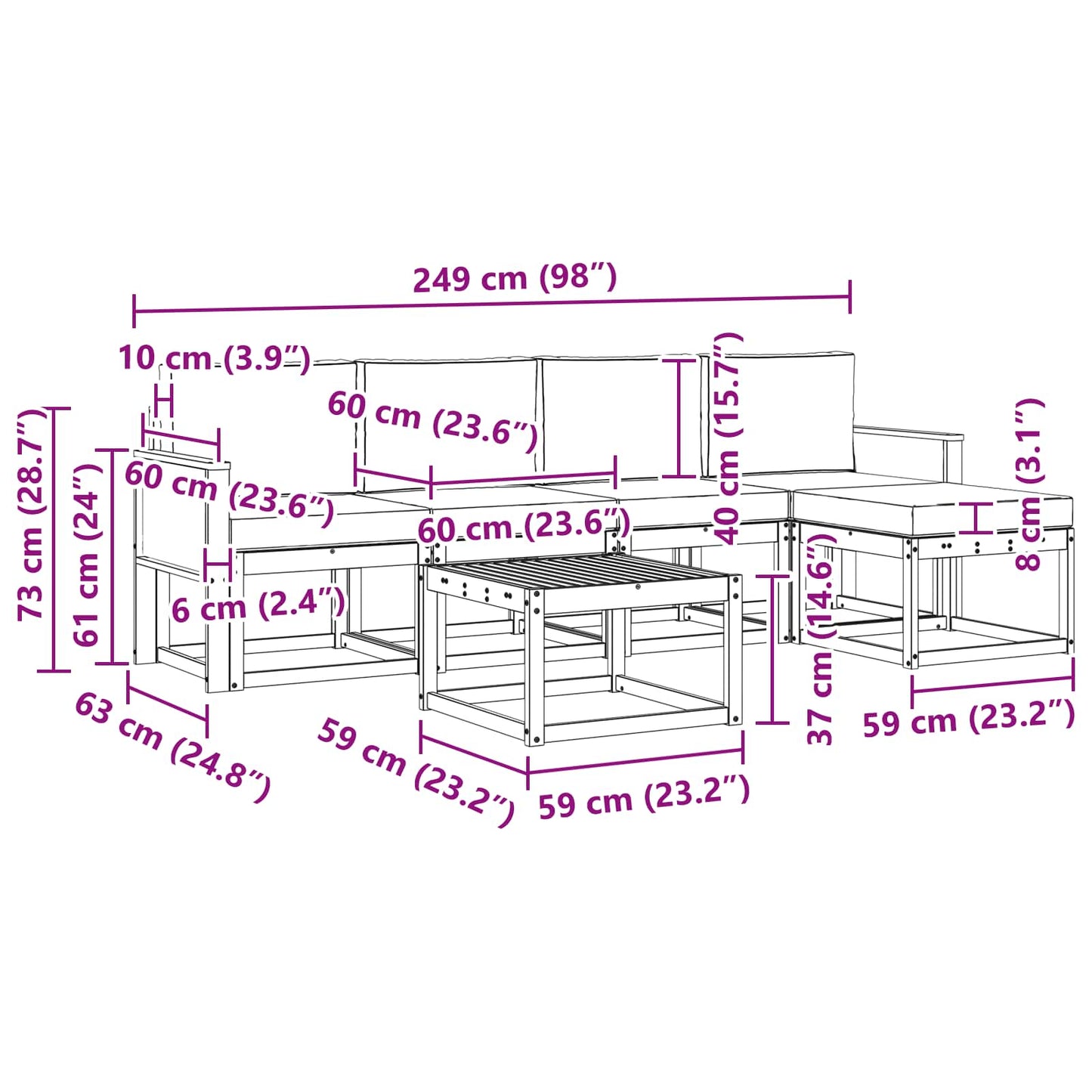 Outdoor-Sofagarnitur 6 pcs Natur und Creme Polyester