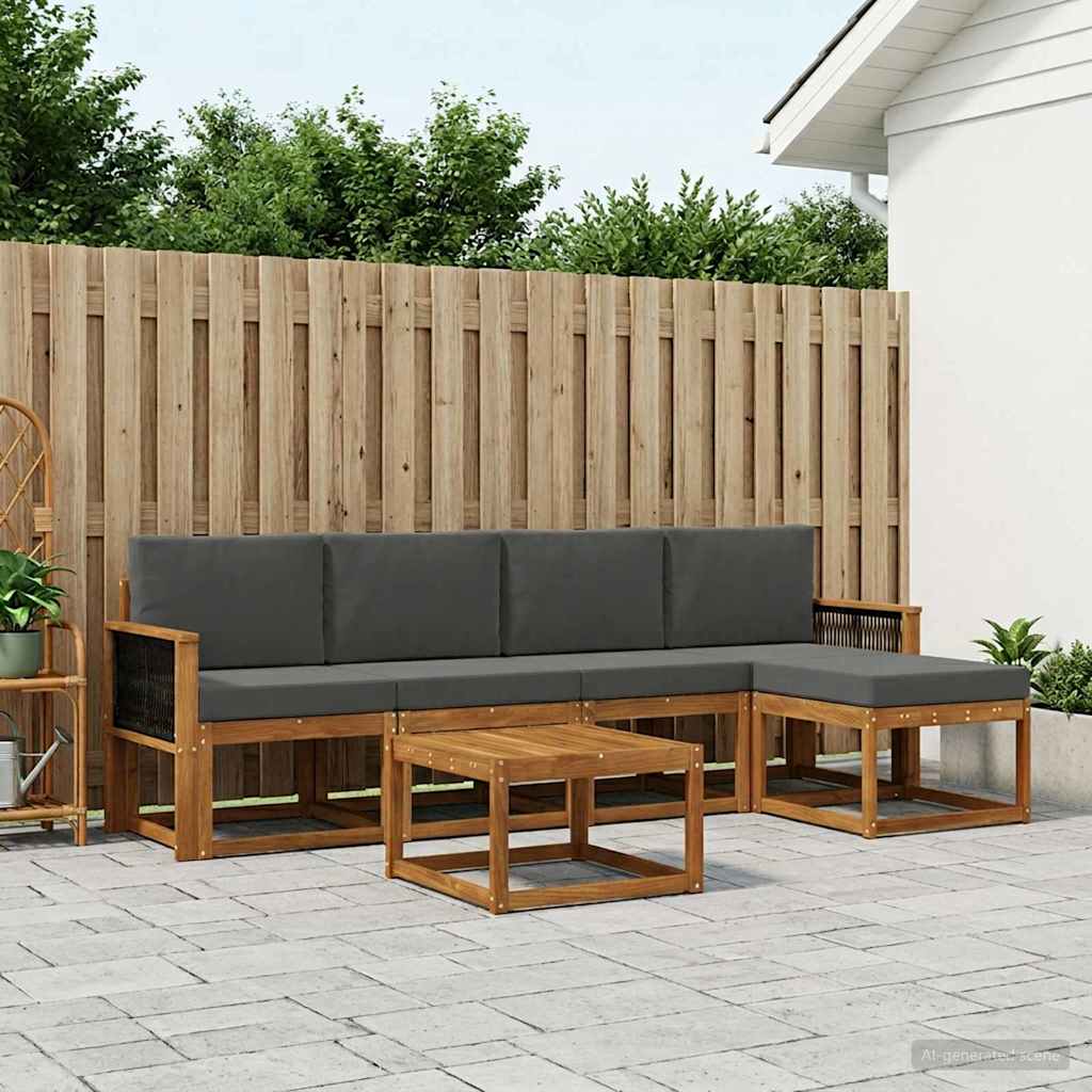 Outdoor-Sofagarnitur 6 pcs Natur und Anthrazit Polyester