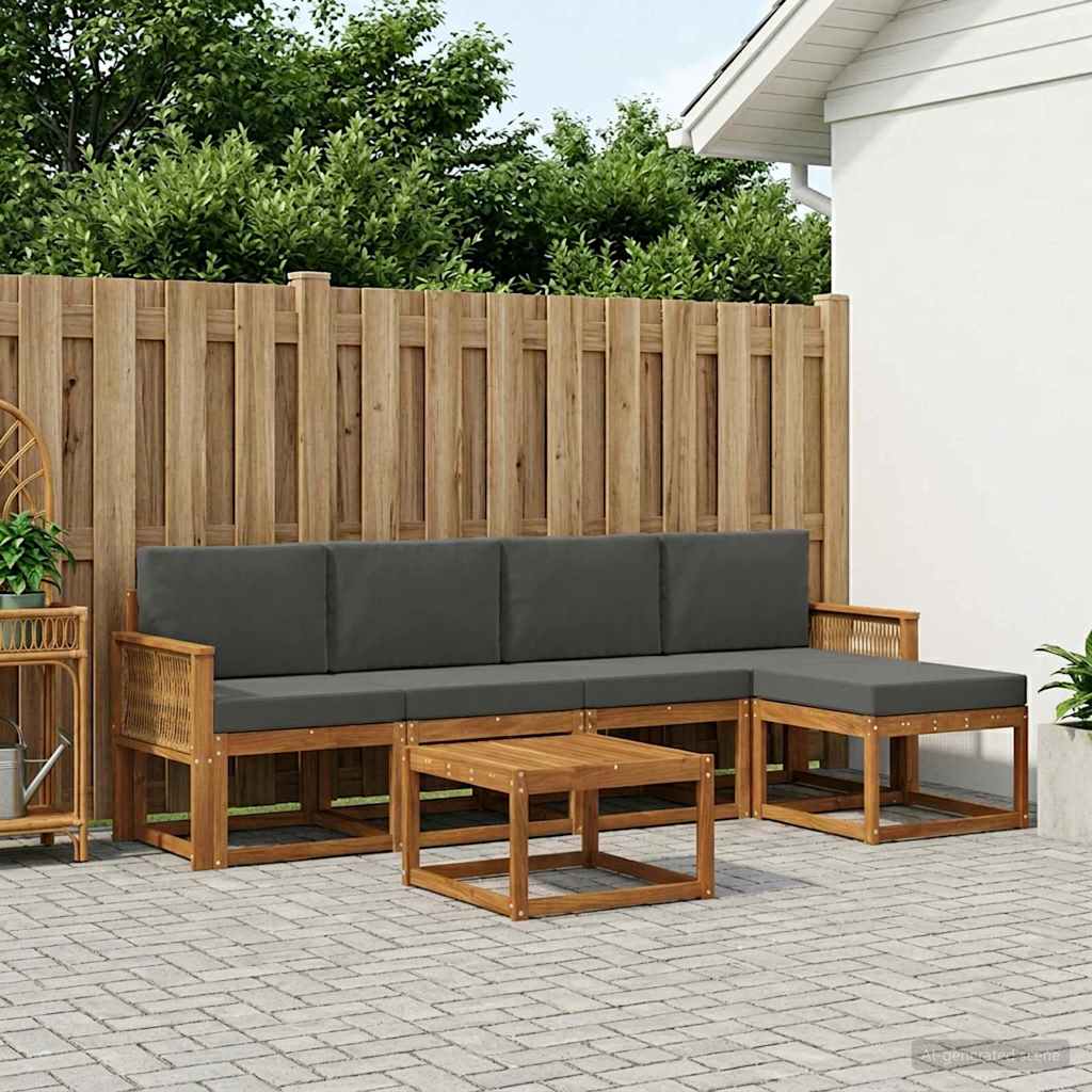 Outdoor-Sofagarnitur 6 pcs Natur und Anthrazit Polyester