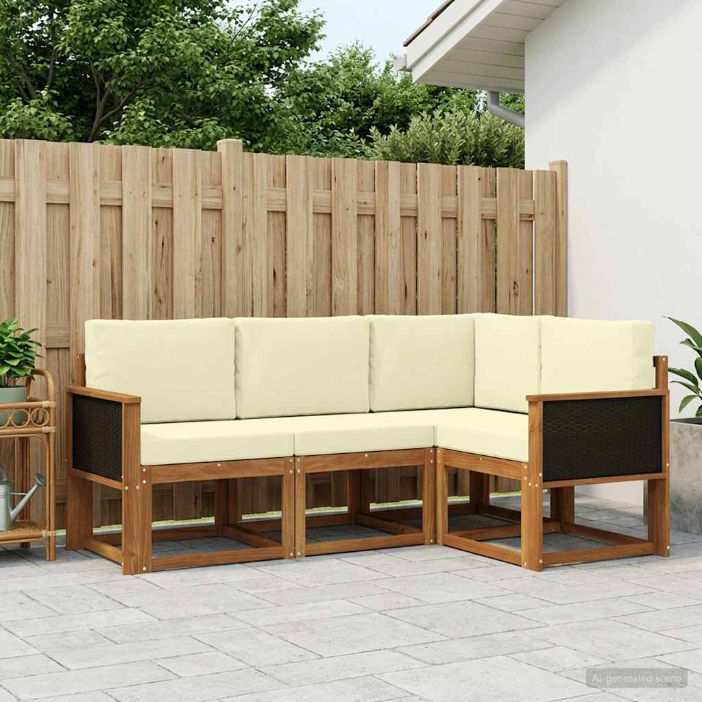 Outdoor-Sofagarnitur 4 pcs Natur und Creme Polyester