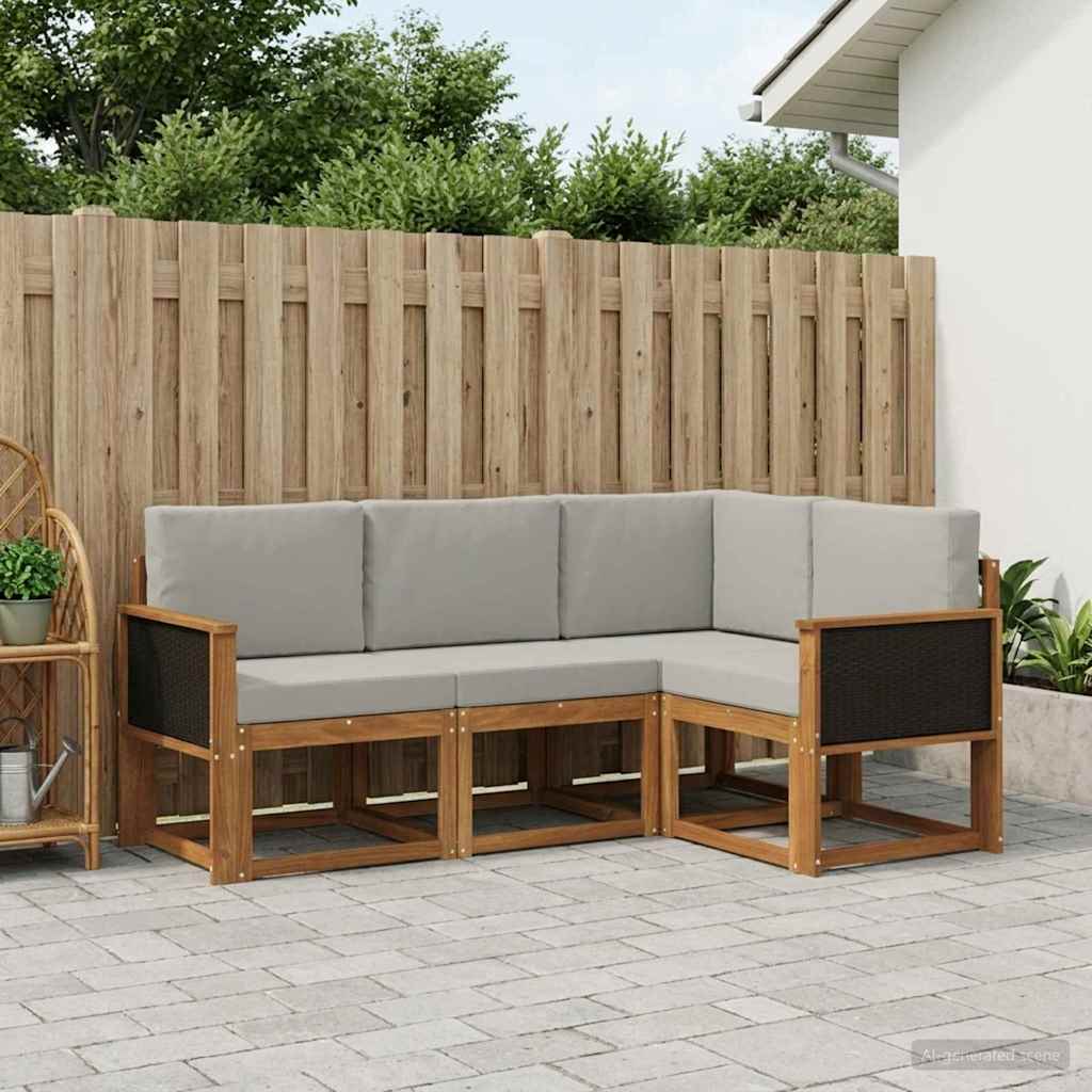 Outdoor-Sofagarnitur 4 stk. Natur und Hellgrau Polyester