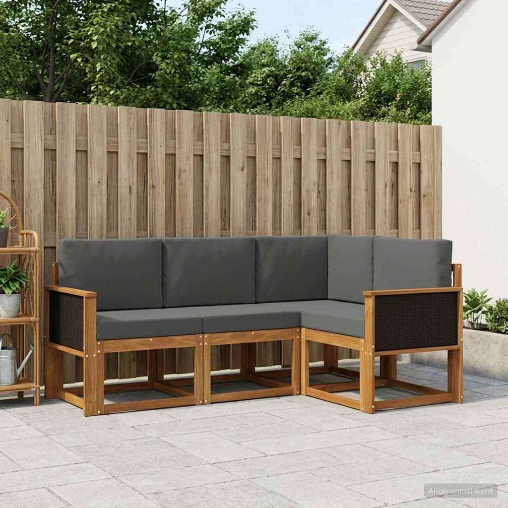 Outdoor-Sofagarnitur 4 pcs Natur und Anthrazit Polyester