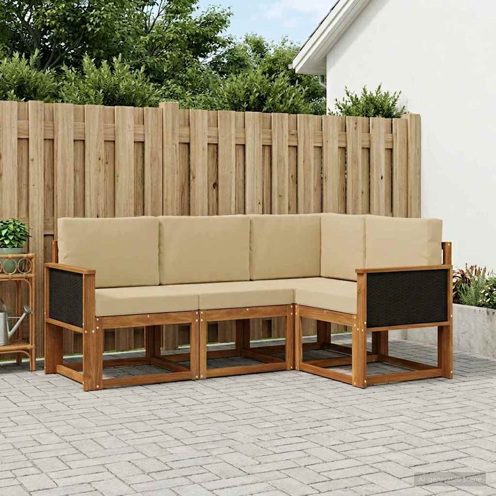 Outdoor-Sofagarnitur 4 pcs Natur und Beige Polyester