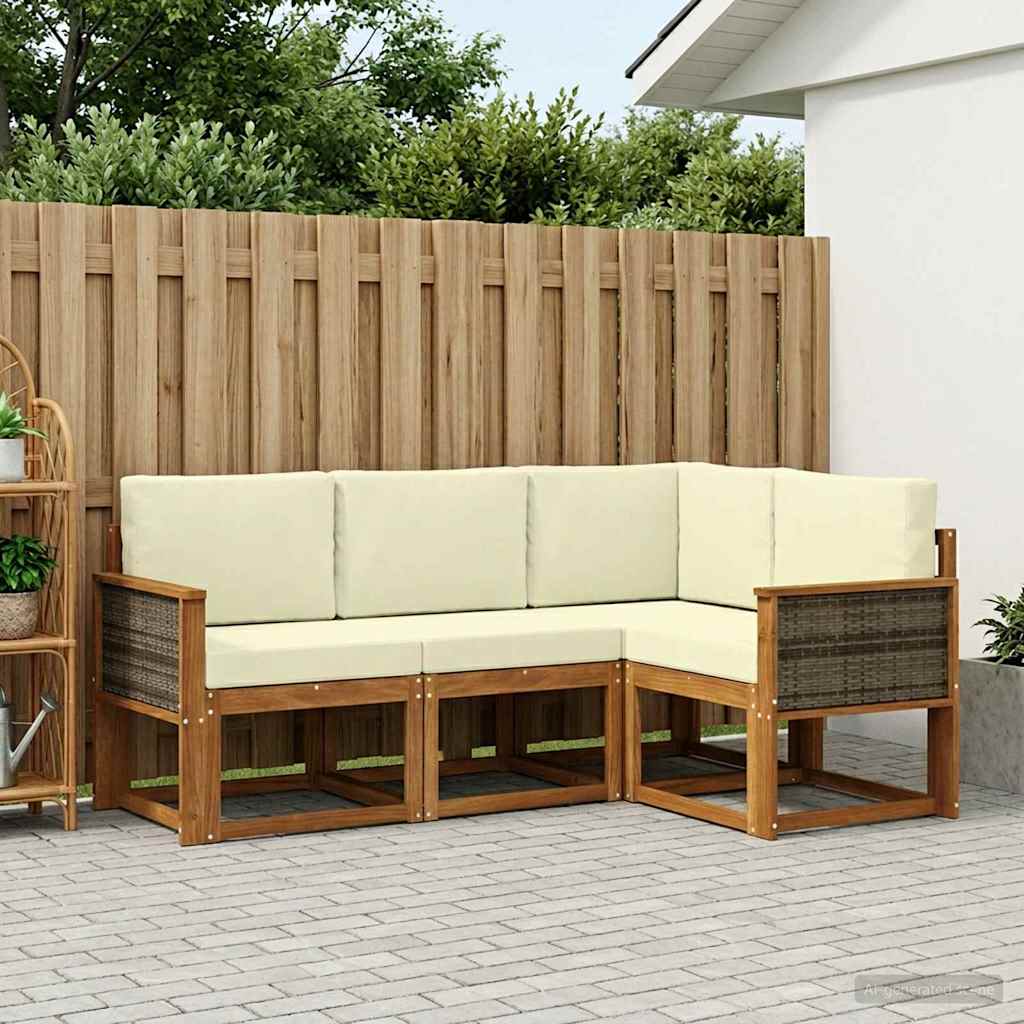 Outdoor-Sofagarnitur 4 pcs Natur und Creme Polyester