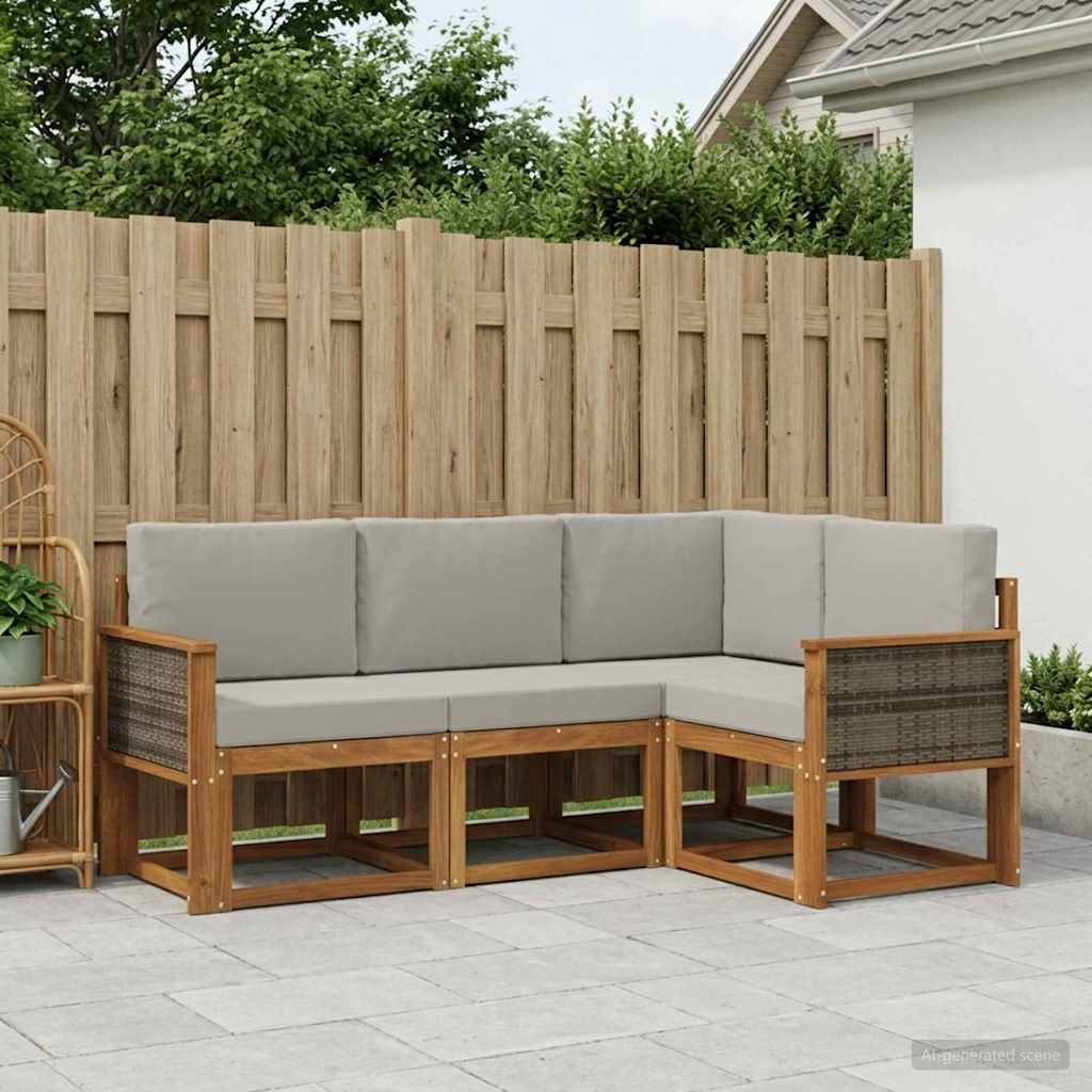 Outdoor-Sofagarnitur 4 pcs Natürlich und Hellgrau Polyester