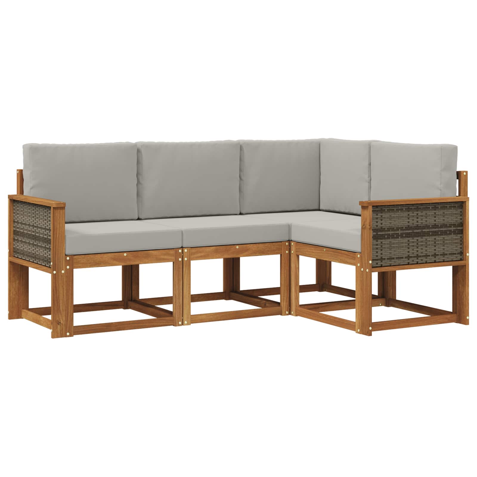 Outdoor-Sofagarnitur 4 pcs Natürlich und Hellgrau Polyester