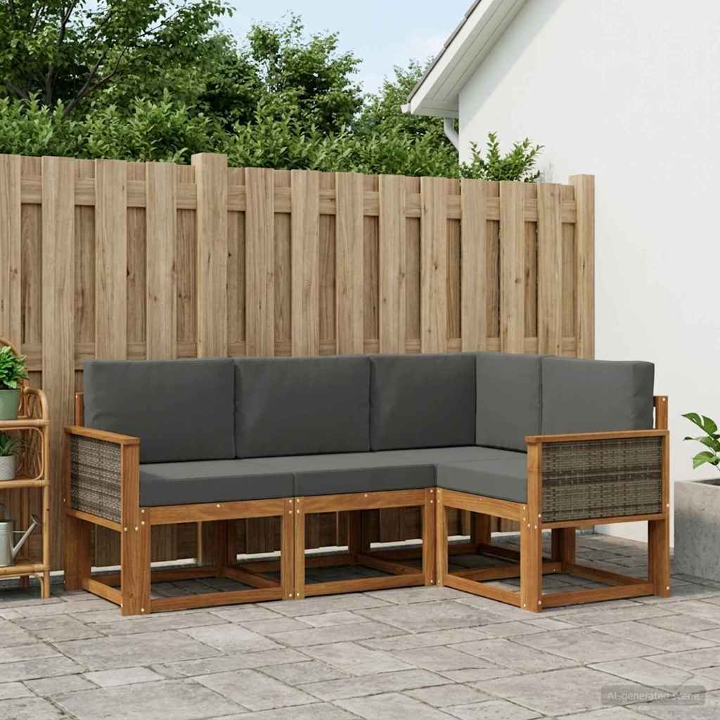 Outdoor-Sofagarnitur 4 pcs Natur und Anthrazit Polyester
