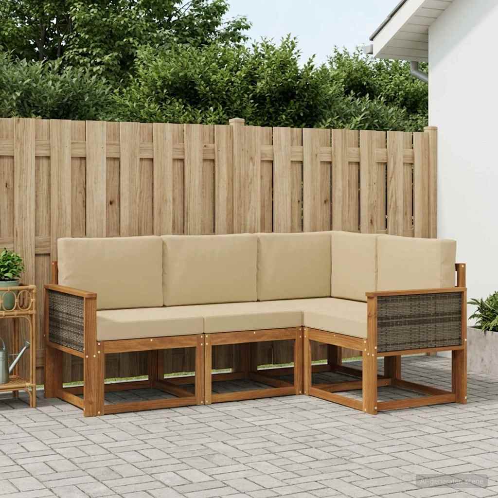 Outdoor-Sofagarnitur 4 pcs Natur und Beige Polyester