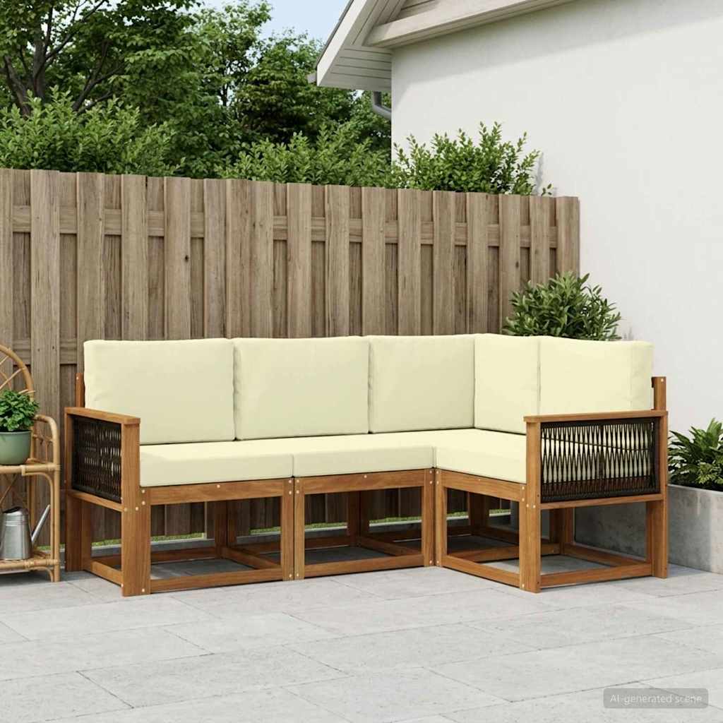 Outdoor-Sofagarnitur 4 pcs Natur und Creme Polyester